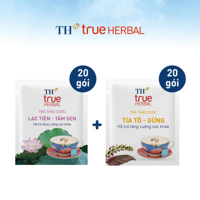 Bộ 2 hộp thảo dược TH true HERBAL Lạc tiên – Tâm sen & Trà Tía tô – Gừng TH True Herbal (40 gói)