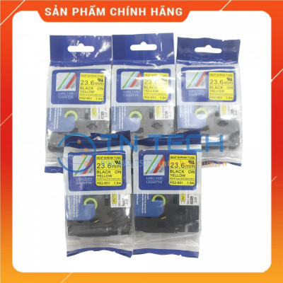 Ống co nhiệt HS2-651 - Đen nền vàng 23.6mm x 1.5m - Dùng cho máy in ống BROTHER - AIMO [Hàng nhập khẩu]