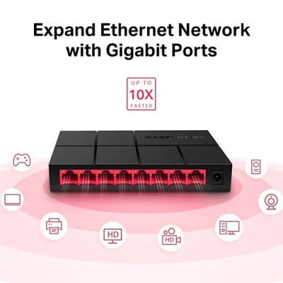 Switch Mercusys 8-Port 10/100/1000Mbps Desktop Switch MS108G - Hàng chính hãng