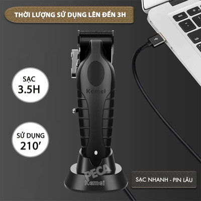 Tông đơ cắt tóc chuyên nghiệp Kemei KM-2296 lưỡi cắt mạ carbon công suất mạnh mẽ 5W pin khỏe lithium - Chính hãng