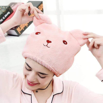 Mũ Trùm Đầu Làm Khô Tóc, Khăn Quấn Tóc Siêu Thấm Hút Hình Gấu 26cm