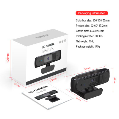 Webcam HXSJ S2 USB 2.5K FHD PC 5MP với hiệu chỉnh ánh sáng AF và Mic kép cho Video, dạy học 