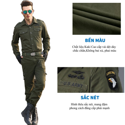 Bộ Quần Áo Nam Lính Mỹ US ARMY Kiểu Dáng Túi Hộp, Chất Liệu Kaki Cao Cấp Phong Cách Lính Cực Ngầu (Tặng dây lưng) - HÀNG CHÍNH HÃNG