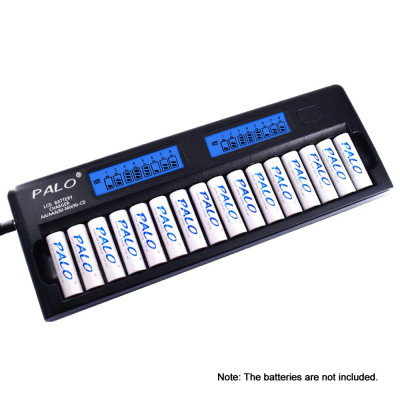Bộ sạc pin thông minh đa năng PALO PL-NC31 Hai màn hình LCD 3 inch Bộ sạc thông minh nhanh chóng w / 16 Khe cắm pin cho - Đen - Phích cắm Hoa Kỳ