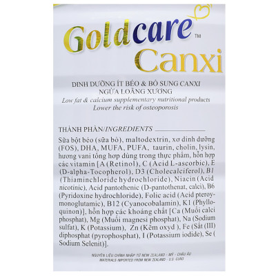 Sữa bột Wincofood GoldCare Canxi :  bổ sung canxi giúp xương chắc khỏe, MUFA, PUFA tốt cho tim mạch, phù hợp cho người từ 30 tuổi trở lên.