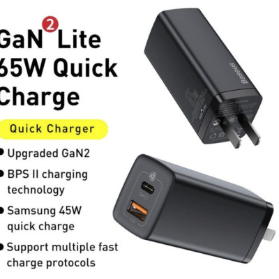 Củ Sạc Siêu Nhanh, Nhỏ Gọn Baseus GaN2 Lite Quick Charger 65W ( Type-C + USB Port) - Hàng Chính Hãng