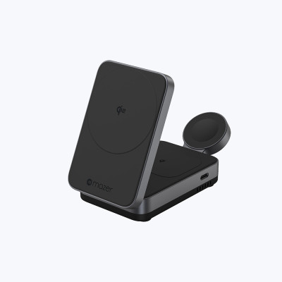 Đế Sạc Không Dây 3 in 1 Mazer MagFold Trio QI2 15W Sạc Được Cho Điện Thoại, Tai Nghe, Đồng Hồ Gấp Gọn Tiện Mang Theo Hàng Chính Hãng