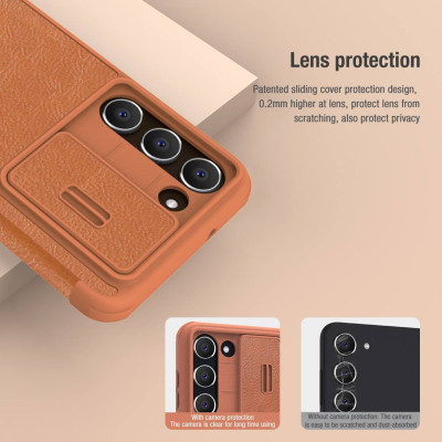 Bao Da Bò Thật Dành Cho Samsung Galaxy S23 Ultra, S23, S23 Plus Chính Hãng Nillkin Qin Cao Cấp Chống sốc, có ngăn cài thẻ - Hàng Chính hãng