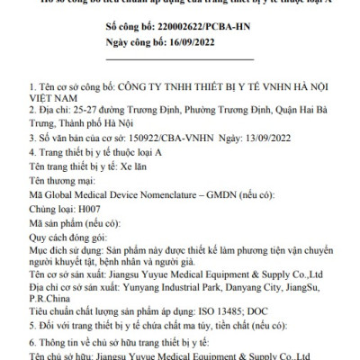 Xe lăn tiêu chuẩn YUWELL H007