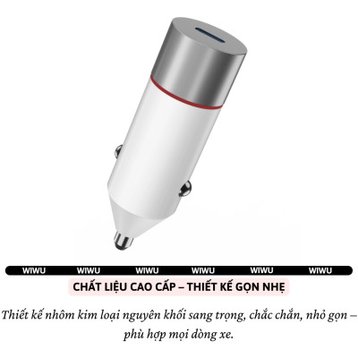 Tẩu củ sạc nhanh xe hơi ô tô PD 60W 2 Type-C USB-A QC3.0 hiệu WIWU Mars cho iphone 16 15 14 13 12 iPad Vivo Oppo samsung Macbook - hàng nhập khẩu