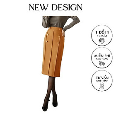 Chân Váy Công Sở New Design Thiết Kê Dáng Váy Xếp Ly Dài Qua Gối Ôm Body , Phối Nút Kiểu Mới, Vải Tốt Co Giãn CV0073