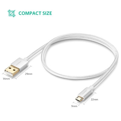 Ugreen UG30656US134TK 1.5M màu Trắng Cáp sạc truyền dữ liệu USB 2.0 sang MICRO USB đầu mạ vàng - HÀNG CHÍNH HÃNG