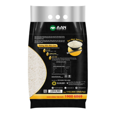 Gạo Nhật Japonica Túi 5Kg ( A An)  - Hạt tròn, cơm ngọt, rất dẻo, hạt cơm kết dính