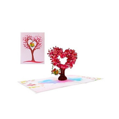 Thiệp 3D Pop Up Cây Tình Yêu Trái Tim & Đôi Chim – Thiệp Valentine, Thiệp Tình Nhân, Thiệp Lãng Mạn, L22