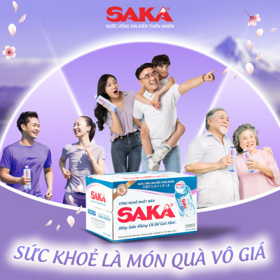 Thùng 24 Chai Nước Uống Ion Kiềm Đóng Chai Saka 355ml - Nước uống Detox với Công Nghệ Điện Phân Ion Kiềm Nhật Bản