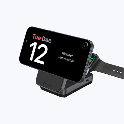 Đế Sạc Không Dây 3 in 1 Mazer MagFold Trio QI2 15W Sạc Được Cho Điện Thoại, Tai Nghe, Đồng Hồ Gấp Gọn Tiện Mang Theo Hàng Chính Hãng