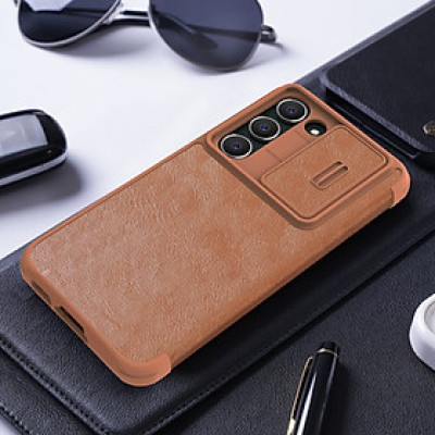 Bao Da Bò Thật Dành Cho Samsung Galaxy S23 Ultra, S23, S23 Plus Chính Hãng Nillkin Qin Cao Cấp Chống sốc, có ngăn cài thẻ - Hàng Chính hãng
