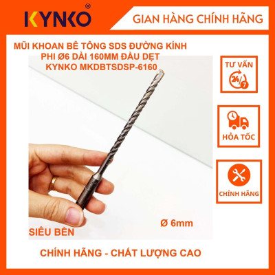 MŨI KHOAN BÊ TÔNG SDS ĐƯỜNG KÍNH PHI Ø 6 DÀI 160MM ĐẦU DẸT KYNKO MKDBTSDSP- 6160