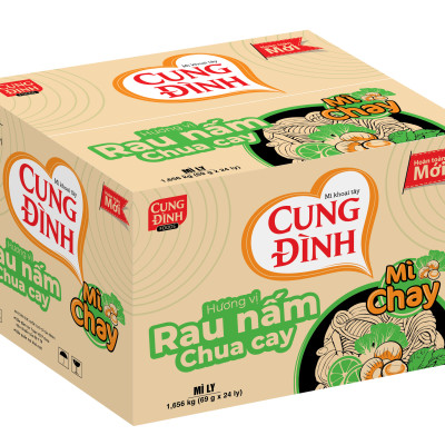 Thùng 24 Ly Mì Chay Cung Đình Rau Nấm Chua Cay (69g / Ly)