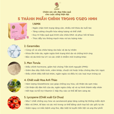 Bột Uống Dưỡng Da Toàn Diện Cozo NMN Giúp Làm Trắng Da, Bảo Vệ Khỏi Tia UV, Ngăn Ngừa Lão Hóa, và Tái Tạo Tế Bào Da Toàn Thân
