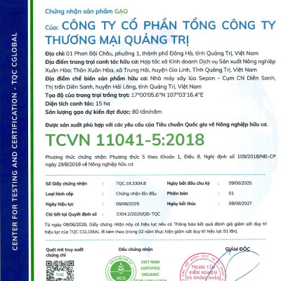 GẠO HỮU CƠ QUẢNG TRỊ TỐT CHO NGƯỜI TIỂU ĐƯỜNG, GÚT VÀ BÉO PHÌ TÚI 5 KG