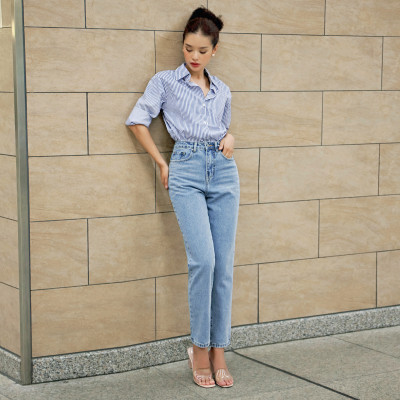 Quần Mom Jeans Lưng Cao Màu Classic Blue Aaa Jeans