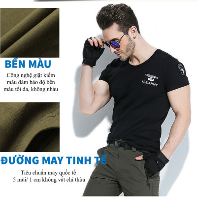 Áo Thun Nam Ngắn Tay Kiểu Lính Không Cổ US ARMY U229, Chất Liệu Cotton Thoáng Mát, Mềm Mịn, Mát, Bền Màu-HÀNG CHÍNH HÃNG