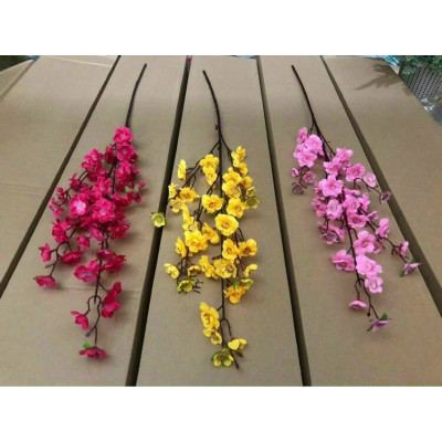 Cành hoa đào, hoa mai giả cành 5 nhánh nhỏ trang trí tết - Cây giả, hoa lụa Decor trang trí nhà cửa