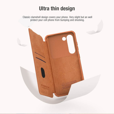 Bao Da Bò Thật Dành Cho Samsung Galaxy S23 Ultra, S23, S23 Plus Chính Hãng Nillkin Qin Cao Cấp Chống sốc, có ngăn cài thẻ - Hàng Chính hãng