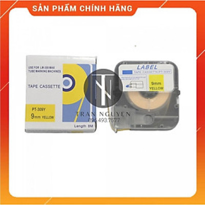 Băng nhãn in MAX PT-309Y - Đen nền vàng 9mm x 8m - Hàng nhập khẩu