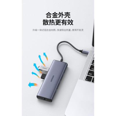 Ugreen UG90119CM490TK 4K 60Hz 60w PD Type C sang 2×USB 3.0 + 1×USB 2.0 + 2×HDMI + gigabits LAN RJ45 1000M + SD + TF Bộ chuyển đổi - HÀNG CHÍNH HÃNG