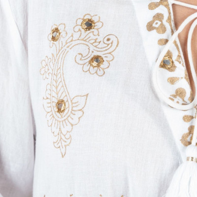 Đầm Trắng Xẻ Tà Vẽ Ánh Kim Cotton Isla Bonita