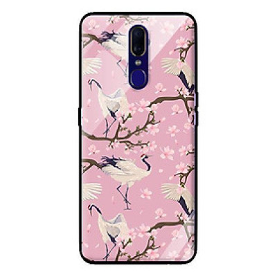 Ốp kính cường lực cho Oppo F11 Hạc Nền Hồng - Hàng chính hãng