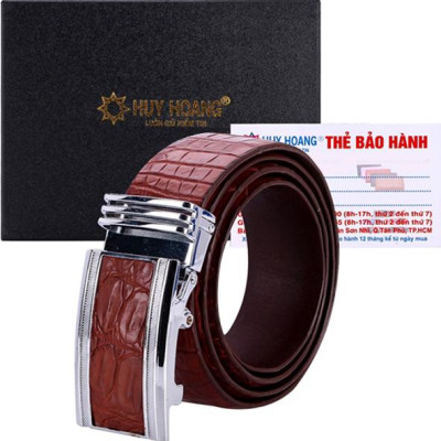 Thắt Lưng Nam Da Cá Sấu Gai Bụng Bản Lớn Huy Hoàng HT4776 - Nâu Đỏ