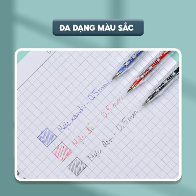 Combo 5/10/20 Bút bi Thiên Long TL-089 ngòi 0.5mm mực xanh đỏ đen dạng bấm cò nơi cầm tay có tiết diện tam giác vừa vặn với tay