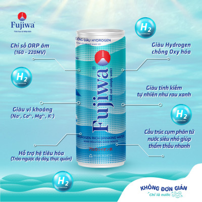Nước Uống ION Kiềm Giàu Hydrogen Cao Cấp Fujiwa Đóng Lon 330ml - Trợ tiêu hoá, Cải thiện đường ruột và gan