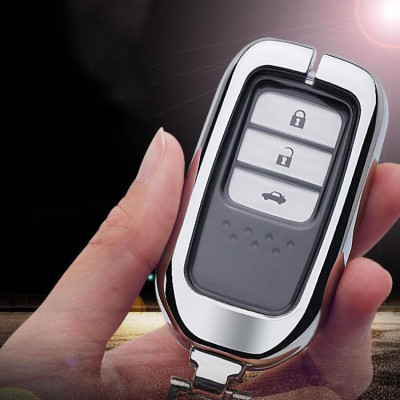Ốp vỏ chìa khóa, bao da chìa khóa  inox có lót bọc silicon cao cấp dành cho xe Honda City CRV M02 - màu bạc