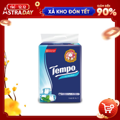 Lốc 4 Gói Khăn Giấy Cao Cấp Tempo Softpack Mùi Bạc Hà, 4 Lớp, Không Gây Kích Ứng Da (90 Tờ/ Gói) - Thương Hiệu Đức