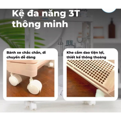 Kệ Đa Năng Lắp Ráp 3 Tầng Có Bánh Xe Chất Liệu Nhựa PP Nguyên Sinh An Toàn Chuẩn Nhật , EU Siêu Bền , Cứng Cáp - Hàng Việt Nam