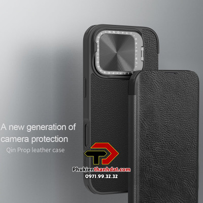 Bao da chống sốc cho iPhone 16 Pro Max, iPhone 16 Pro chính hãng Nillkin Qin Prop Leather có ngăn cài thẻ - Hàng nhập khẩu