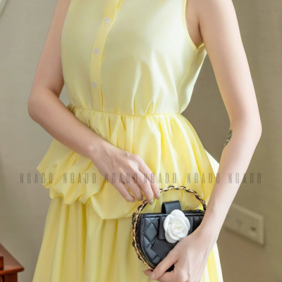Set áo váy vàng cổ trụ NGADO , set áo váy dài , set công sở , dự tiệc