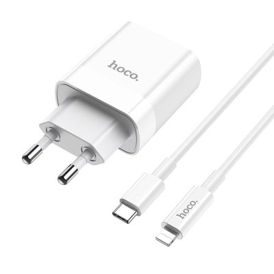 Bộ sạc PD 20W hoco. C80A – Hàng Chính Hãng 2 cổng ( USB + Type-C )  sạc nhanh 3A, Quick Charger 3.0 cho iPhone/iPad ( kèm dây 1m )