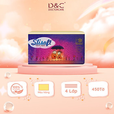 Giấy ăn Slisoft Vàng tự nhiên đa năng,khăn giấy rút thân thiện môi trường không chất tẩy trắng an toàn cho cả gia đình