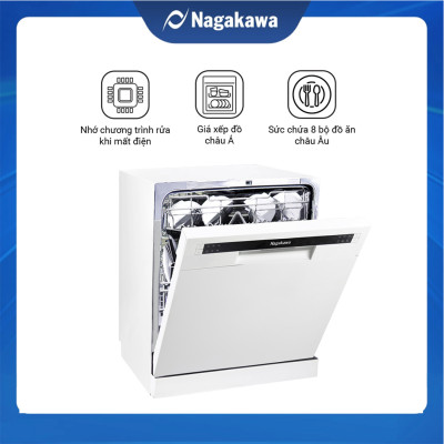 Máy rửa bát 8 bộ cao cấp Nagakawa NK8D61M- Bảo hành 2 năm - Made in Malaysia - Hàng chính hãng