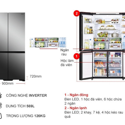 Tủ lạnh Hitachi Inverter 569 lít R-WB640VGV0X-MIR - HÀNG CHÍNH HÃNG - CHỈ GIAO HCM