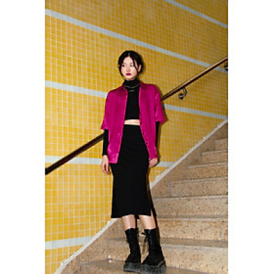 Chân váy thun xẻ đen