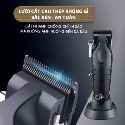 Tông đơ cắt tóc chuyên nghiệp Kemei KM-2296 lưỡi cắt mạ carbon công suất mạnh mẽ 5W pin khỏe lithium - Chính hãng