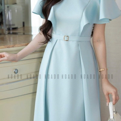 Đầm xanh mint cổ tròn NGADO , đầm dài , đầm dự tiệc , công sở