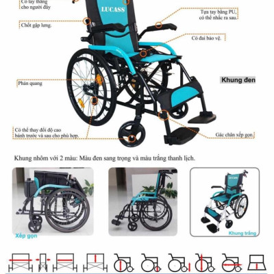 Xe lăn hợp kim nhôm Lucass X63
