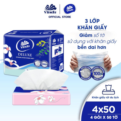 [LỐC SIZE S] Khăn giấy rút cao cấp Vinda Deluxe 3 lớp 50 tờ size S (4 Gói)
